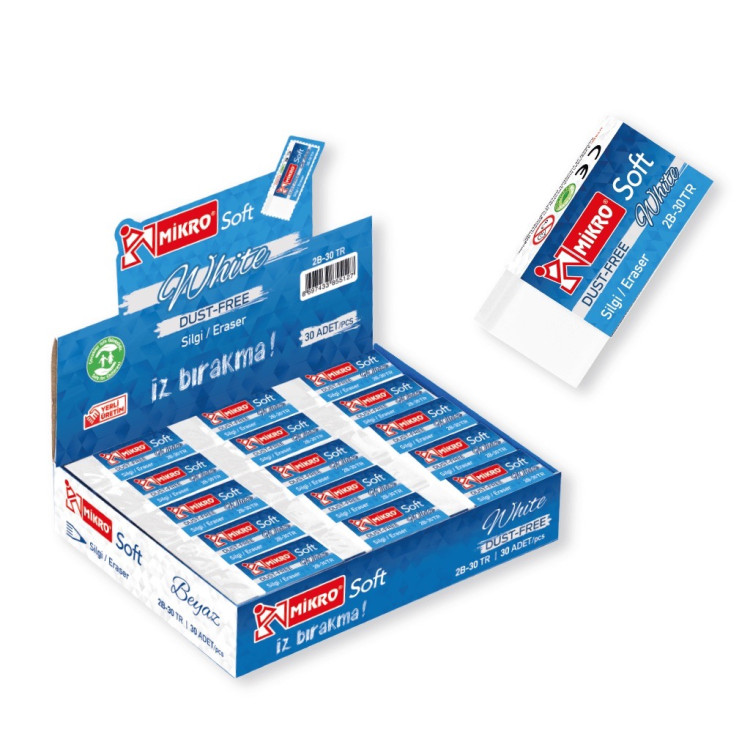 MİKRO 2B-30TR (BEYAZ) SOFT SİLGİ 30lu*50