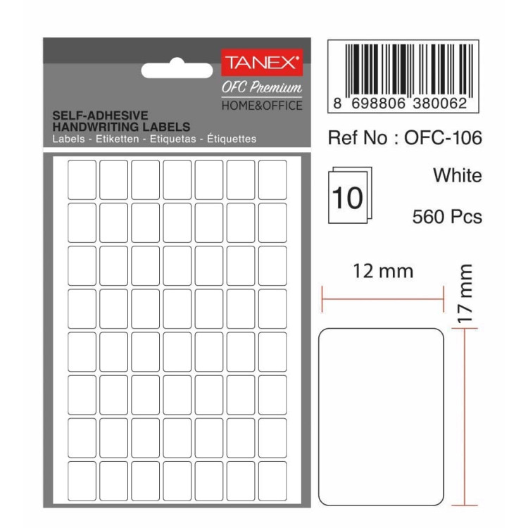 TANEX OFC-106 BEYAZ OFİS ETİKETİ 10LU *54