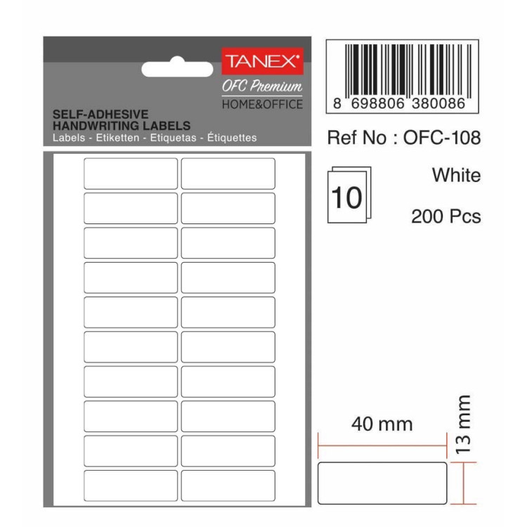 TANEX OFC-108 BEYAZ OFİS ETİKETİ 10LU *54