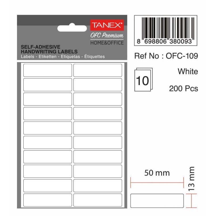 TANEX OFC-109 BEYAZ OFİS ETİKETİ 10LU *54
