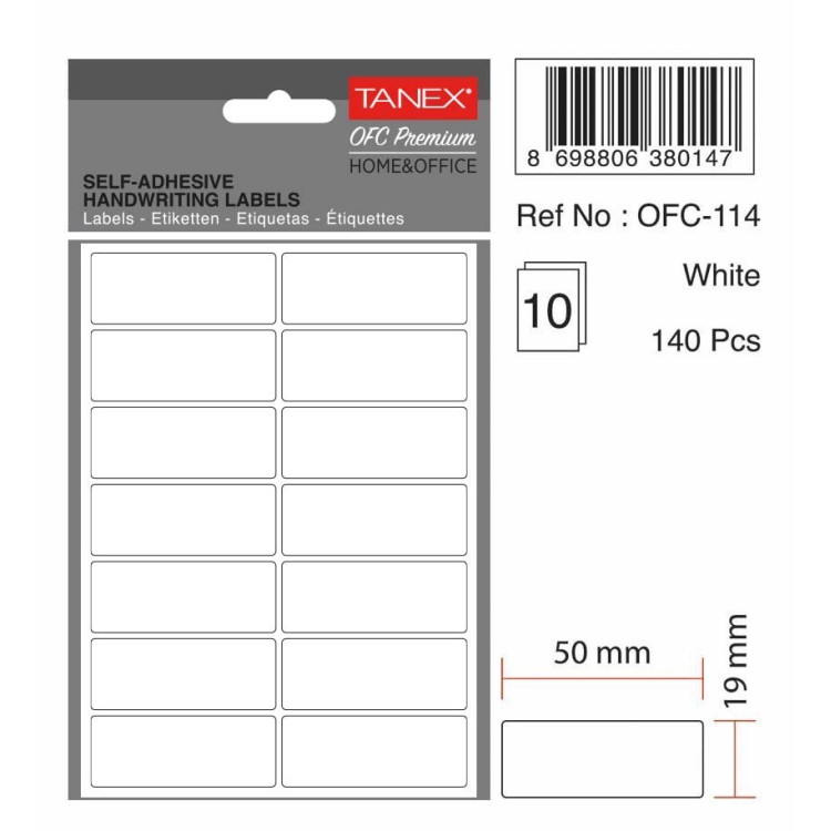 TANEX OFC-114 BEYAZ OFİS ETİKETİ 10'LU *54