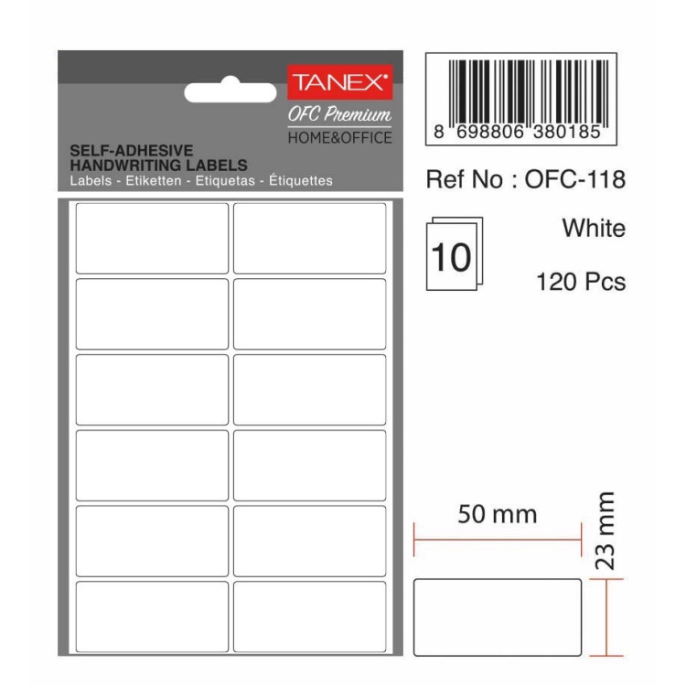 TANEX OFC-118 BEYAZ OFİS ETİKETİ 10LU *54