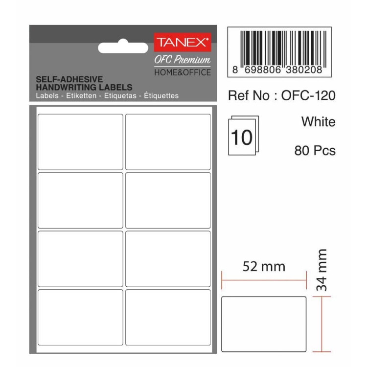 TANEX OFC-120 BEYAZ OFİS ETİKETİ 10'LU *54