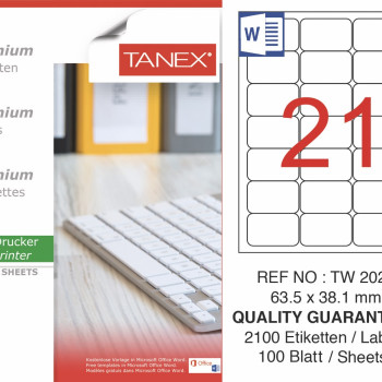 TANEX TW-2021 LAZER ETİKET 63,5*38,1MM 100'LÜ *20
