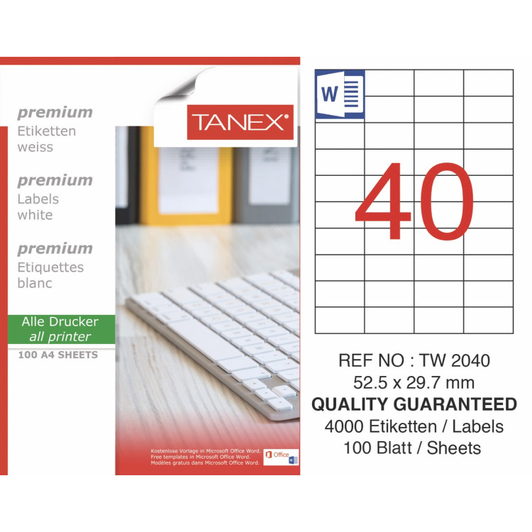 TANEX TW-2040 LAZER ETİKET 52,5*29,7MM 100LÜ *20