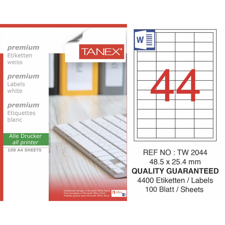 TANEX TW-2044 LAZER ETİKET 48,5*25,4MM 100LÜ *20