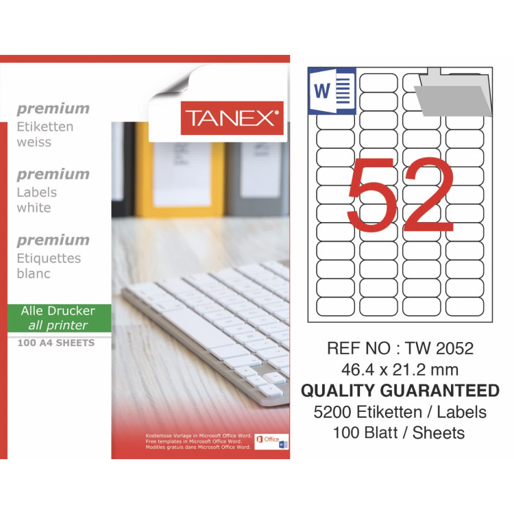TANEX TW-2052 LAZER ETİKET 46,4*21,2MM 100LÜ *20