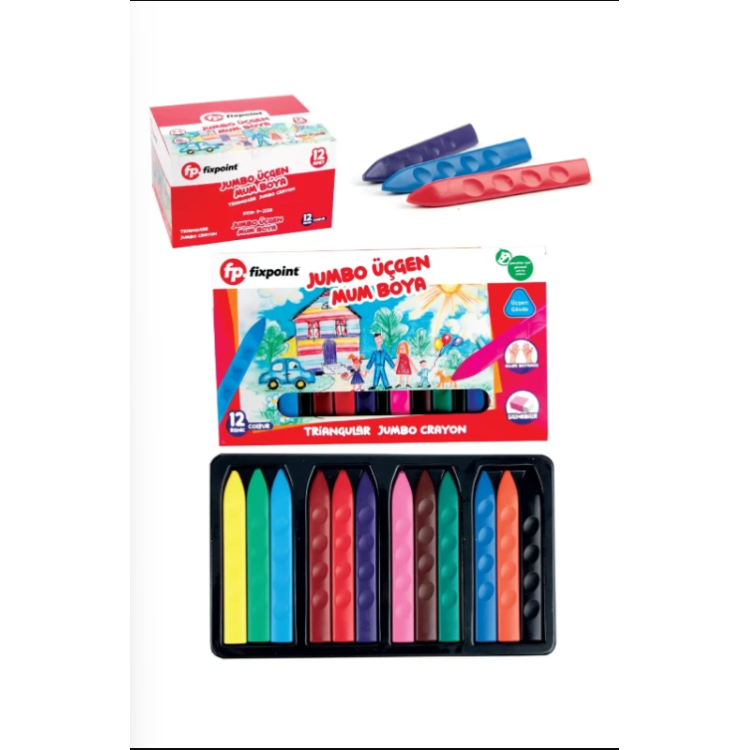 FİXPOİNT P-2138 ÜÇGEN JUMBO 12 RENK MUM BOYA (BOX12)